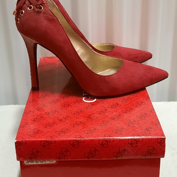 Red Guess Heels with Lace Up Detail - Picture 3 of 4